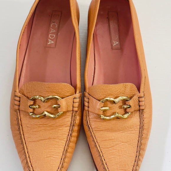 Vintage Escada Leather Penny Loafers Size 9/40 Peachy Tan Made In Italy - Picture 3 of 9